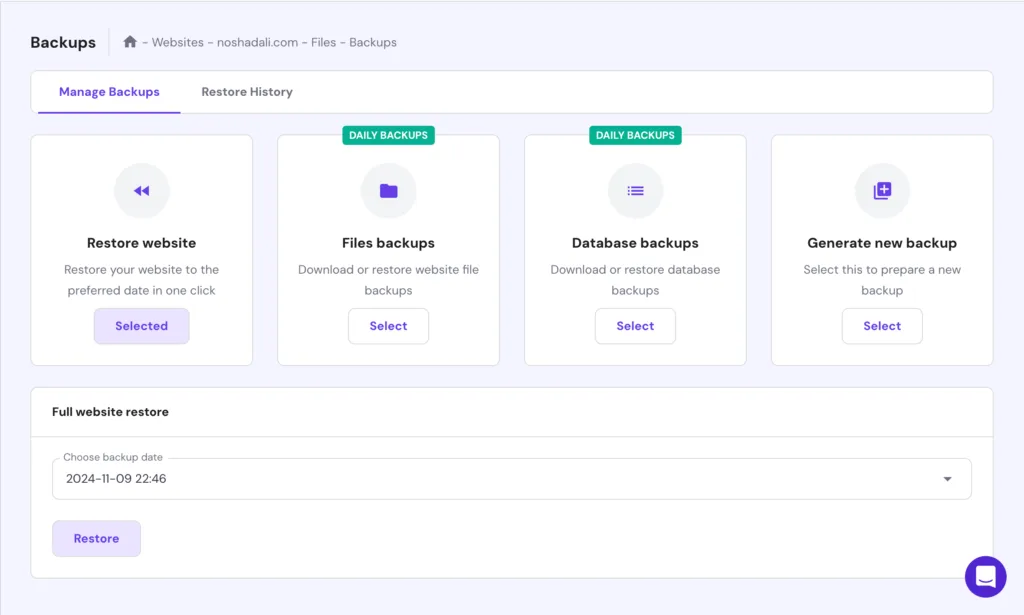 Hostinger Daily Backups