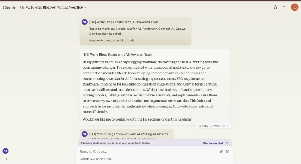 Write blogs faster with Claude.ai