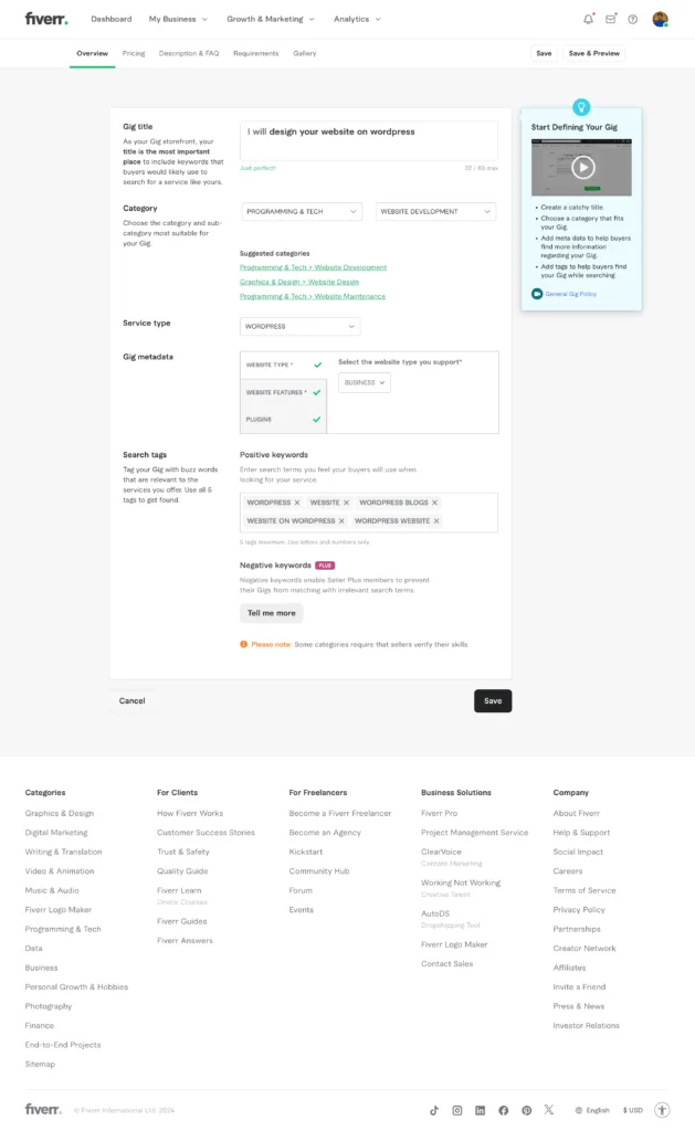 Gig Description Page on Fiverr
