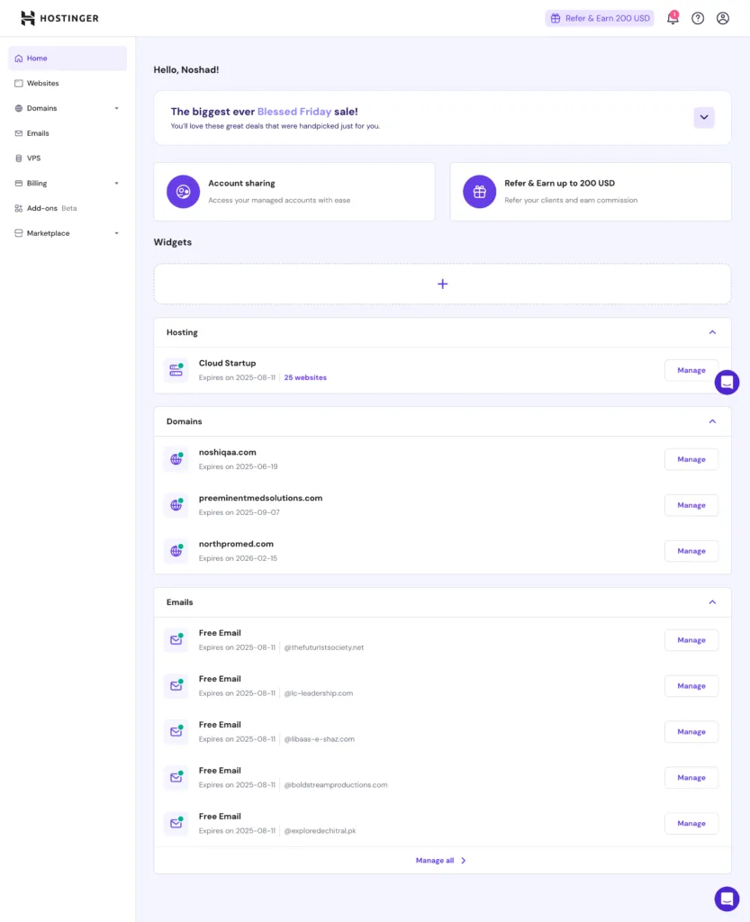 Hostinger Dashboard